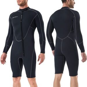 Seaskin Long Sleeve Shorty Wetsuit Mens 3mm Neoprene Diving Suits Front Zip NWOT